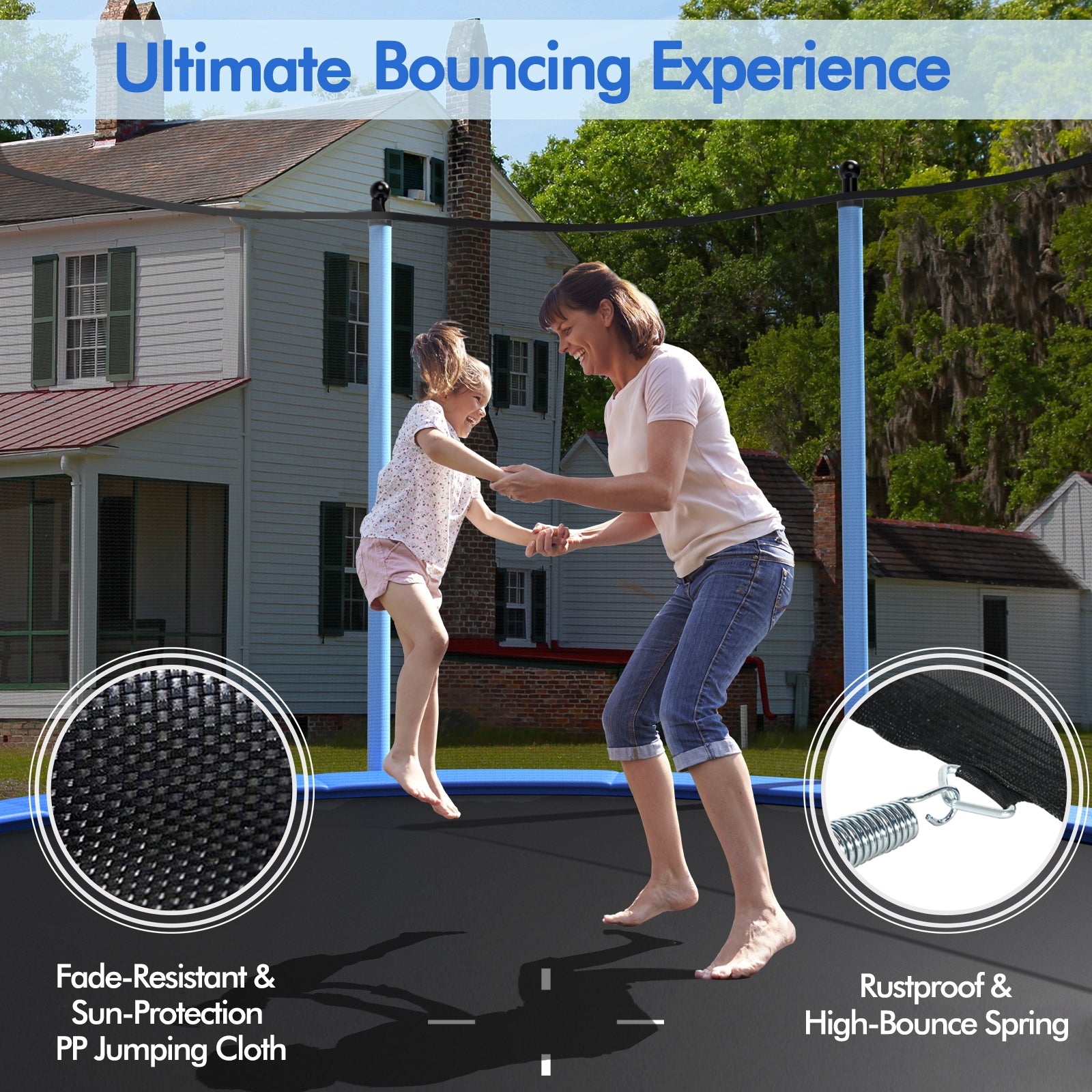 Outdoor Trampoline with Safety Closure Net-12 ft, Blue Trampolines   at Gallery Canada