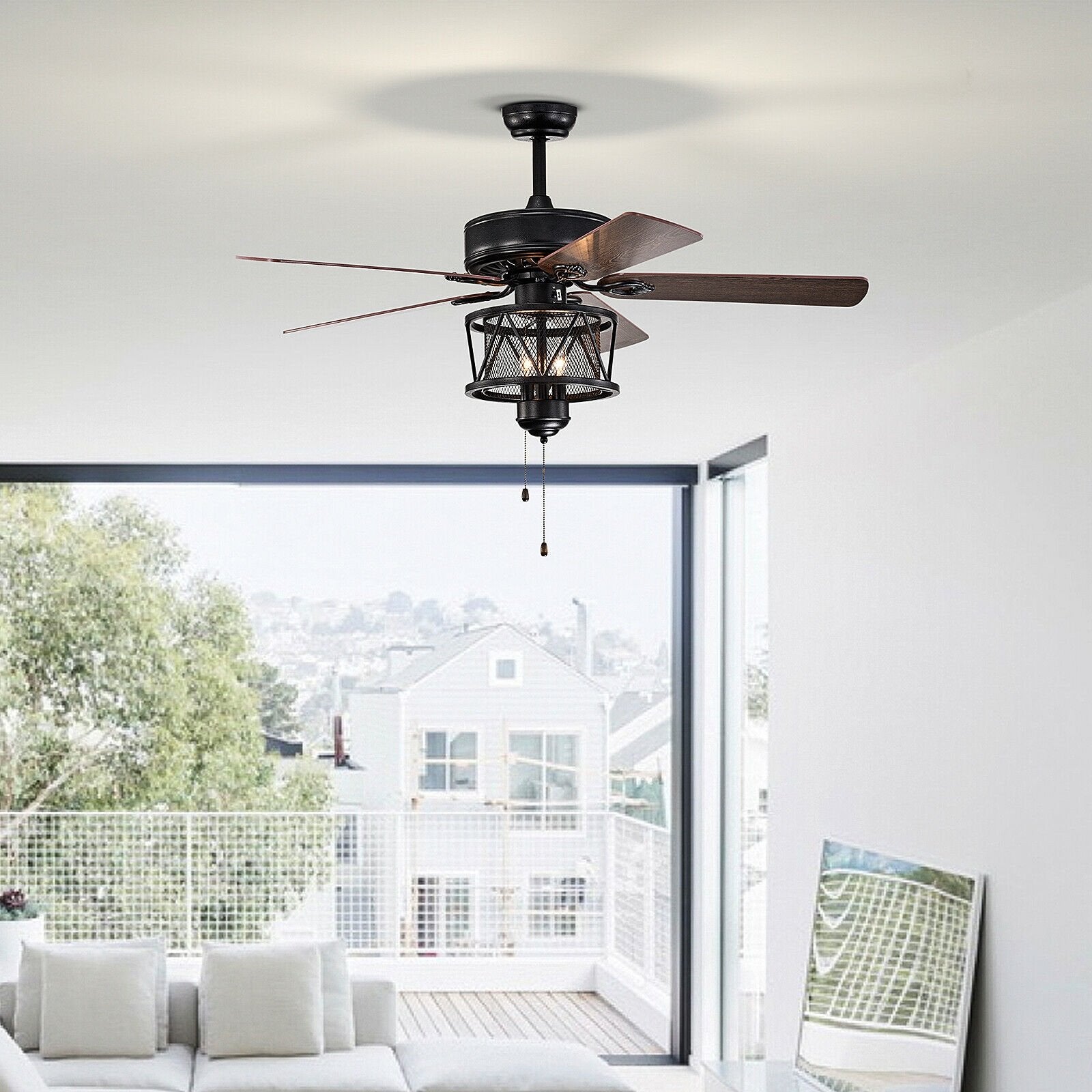 50 Inches Ceiling Fan with Lights Reversible Blades and Pull Chain Control, Black Ceiling Fans   at Gallery Canada