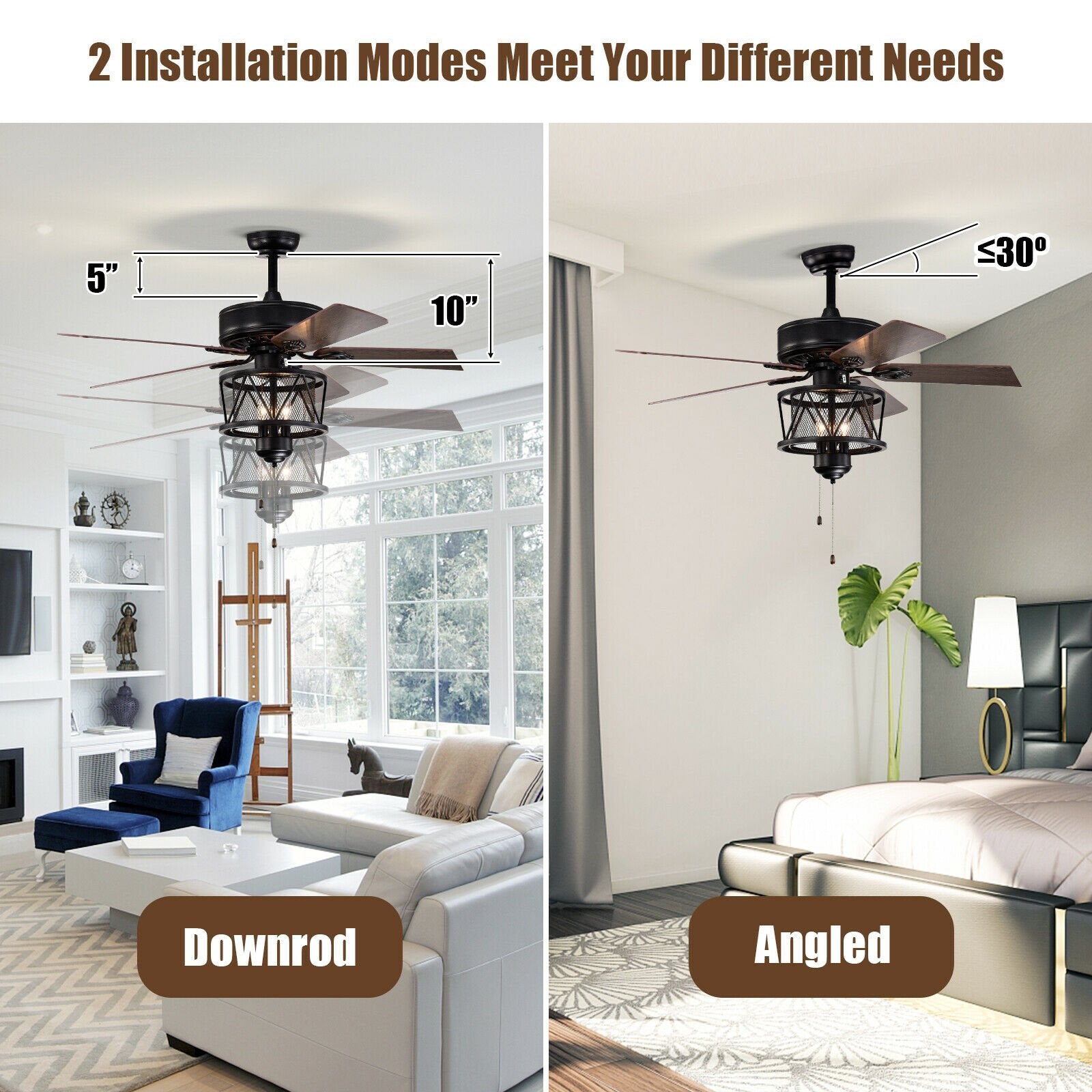 50 Inches Ceiling Fan with Lights Reversible Blades and Pull Chain Control, Black Ceiling Fans   at Gallery Canada