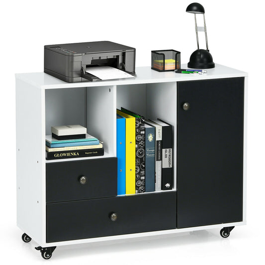 Lateral Mobile Filing Cabinet with 2 Drawers, Black File Cabinets Black at Gallery Canada