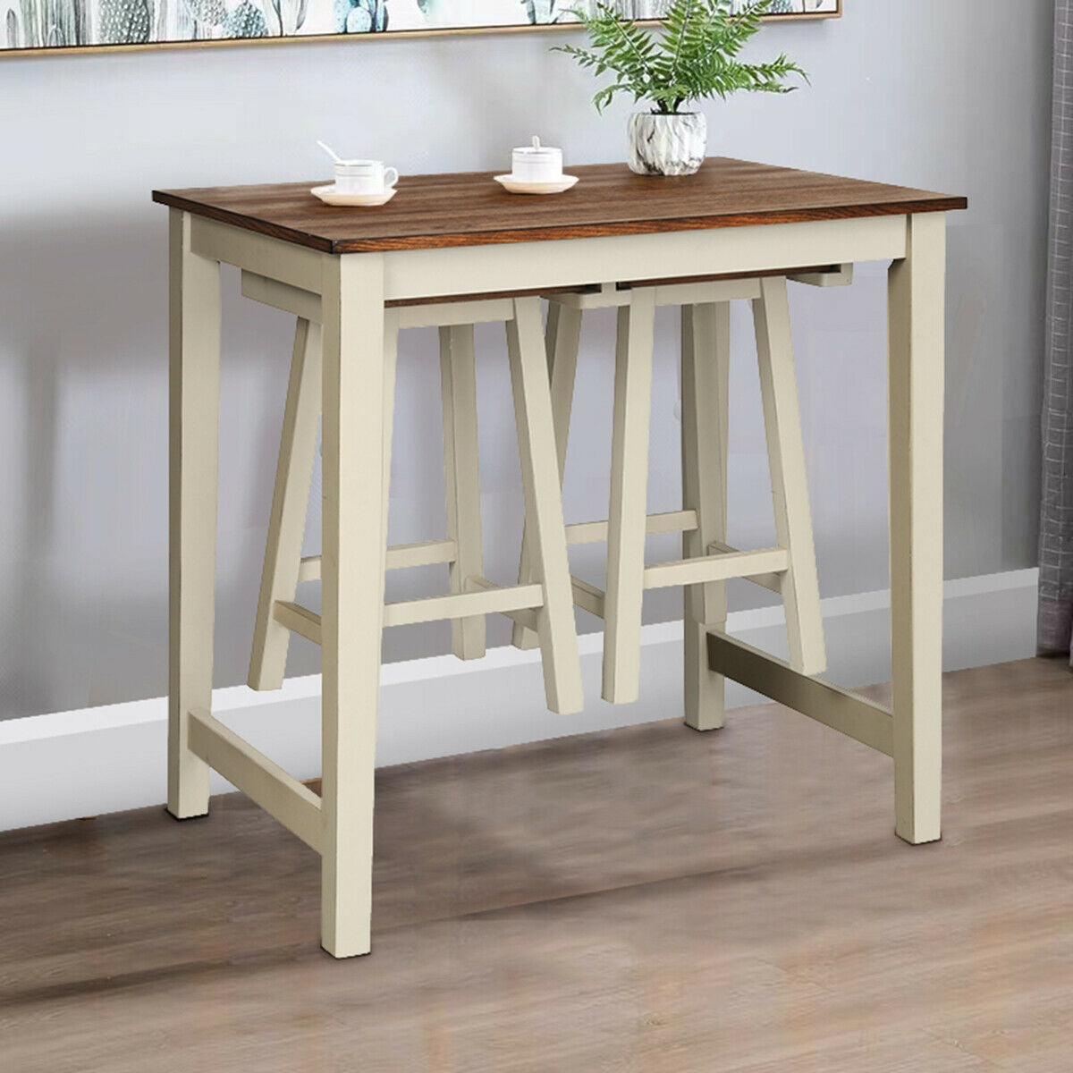 Counter Height Pub Table with 2 Saddle Bar Stools, Brown Dining Room Sets at Gallery Canada