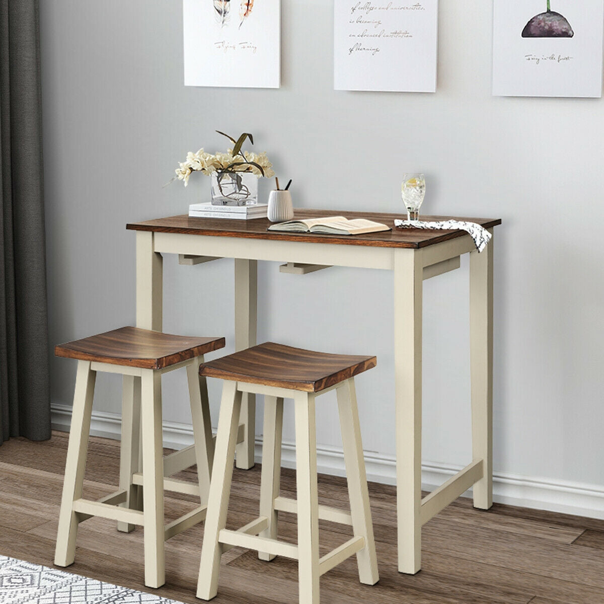 Counter Height Pub Table with 2 Saddle Bar Stools, Brown Dining Room Sets at Gallery Canada