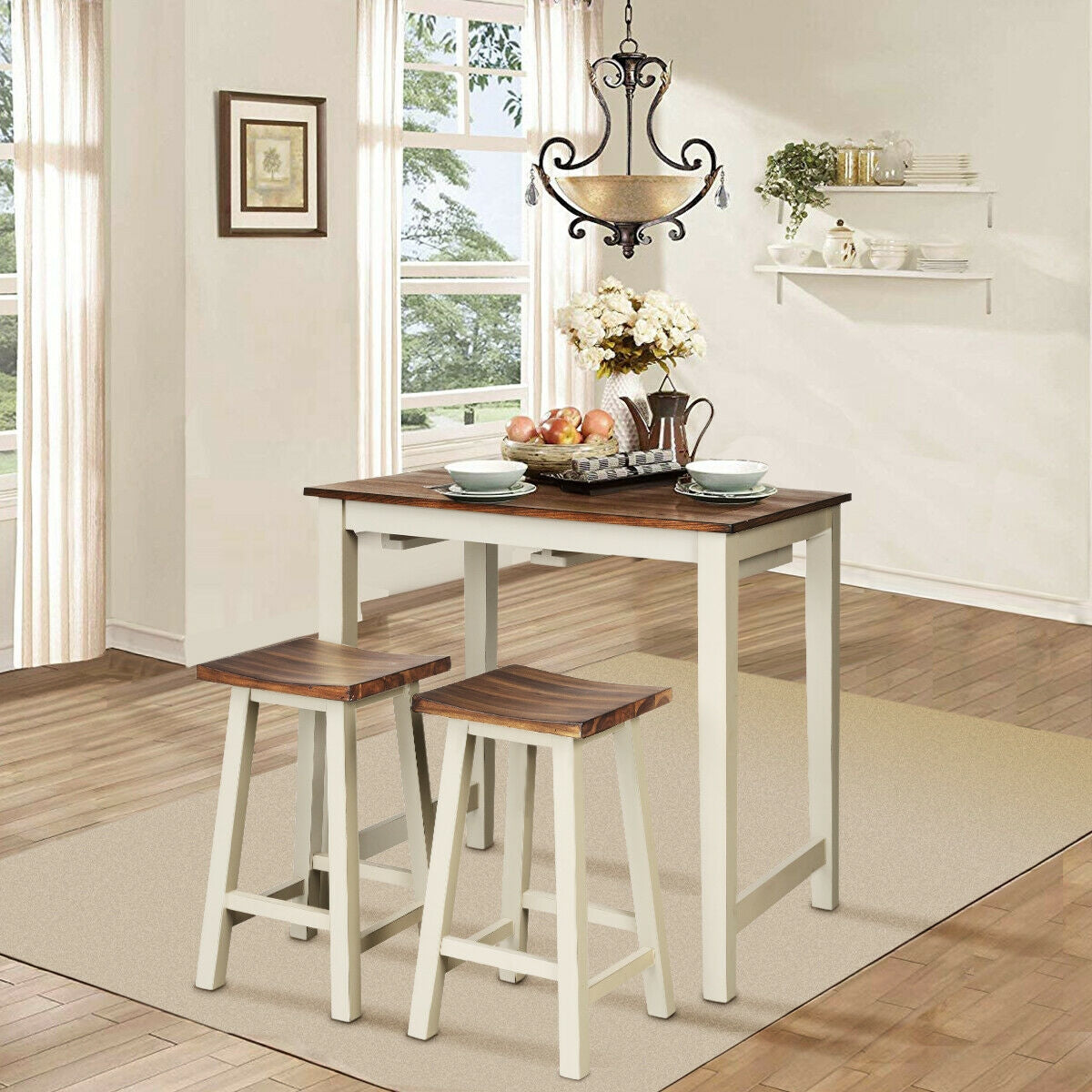 Counter Height Pub Table with 2 Saddle Bar Stools, Brown Dining Room Sets at Gallery Canada