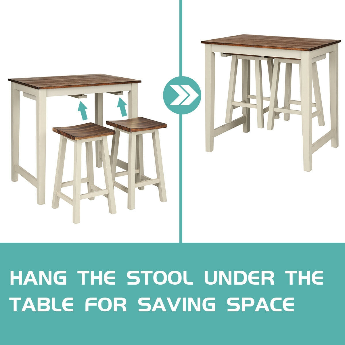 Counter Height Pub Table with 2 Saddle Bar Stools, Brown Dining Room Sets at Gallery Canada