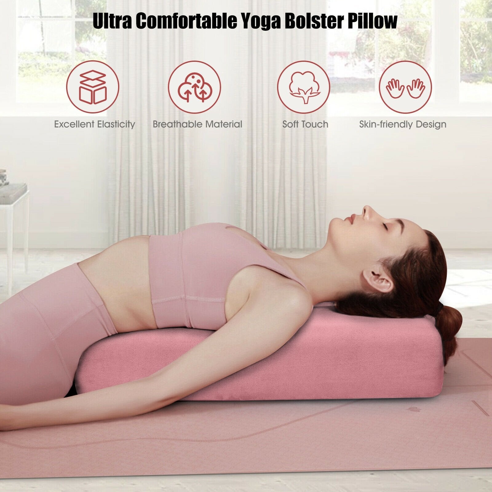 Yoga Bolster Pillow with Washable Cover and Carry Handle, Pink Yoga Accessories   at Gallery Canada