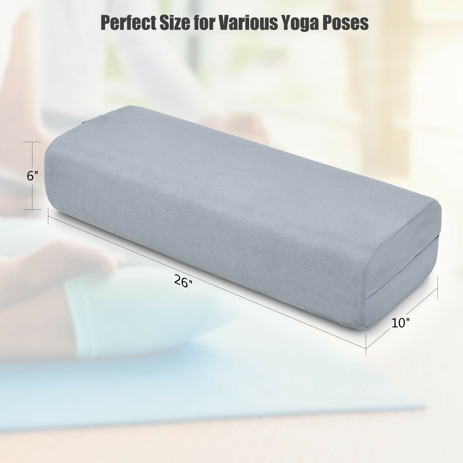 Yoga Bolster Pillow with Washable Cover and Carry Handle, Gray Yoga Accessories   at Gallery Canada