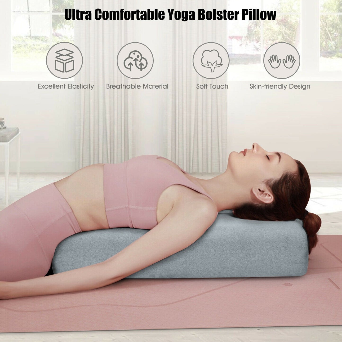 Yoga Bolster Pillow with Washable Cover and Carry Handle, Gray Yoga Accessories   at Gallery Canada