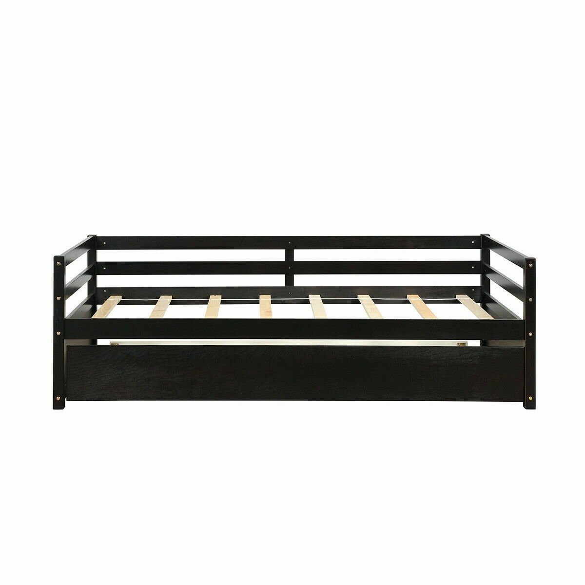 Twin Size Trundle Platform Bed Frame with  Wooden Slat Support, Dark Brown - Gallery Canada