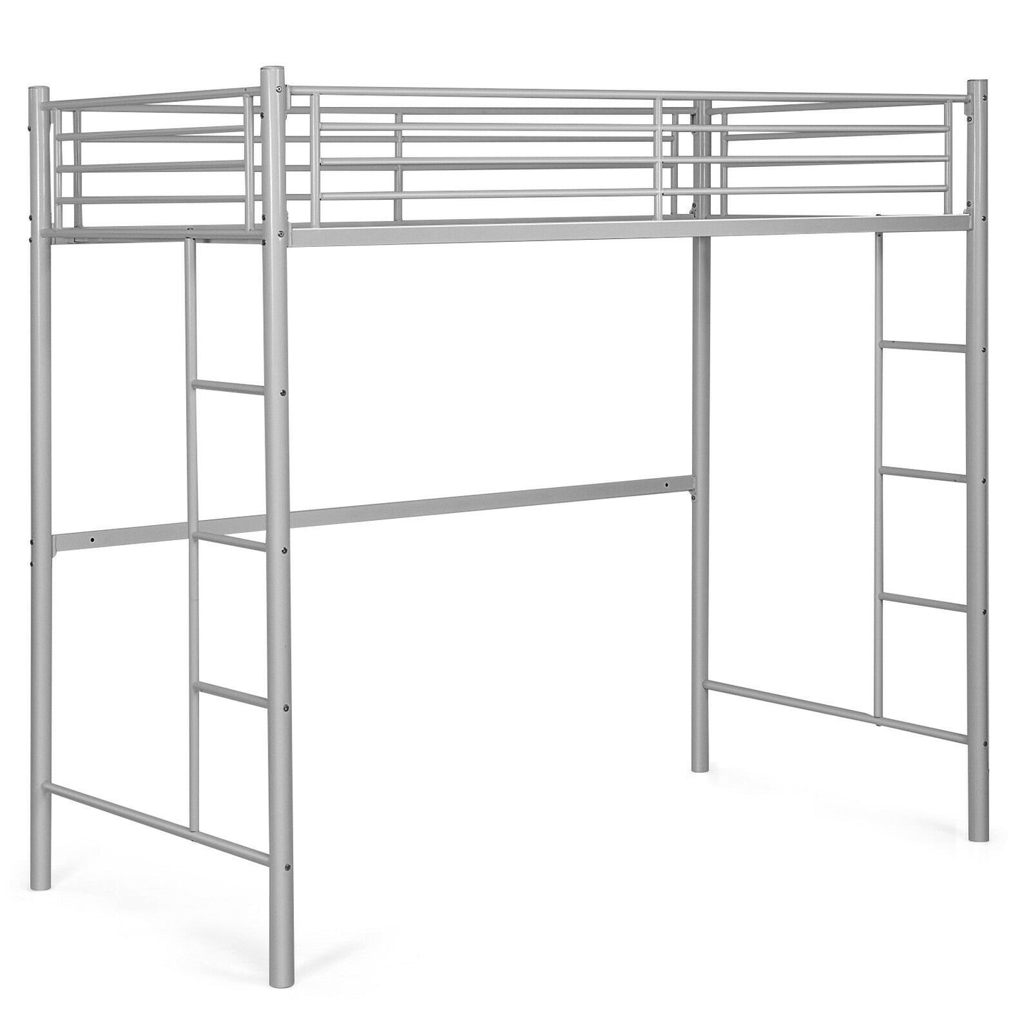 Twin Loft Bed Frame with 2 Ladders Full-length Guardrail, Silver Bunk Bed Frame   at Gallery Canada