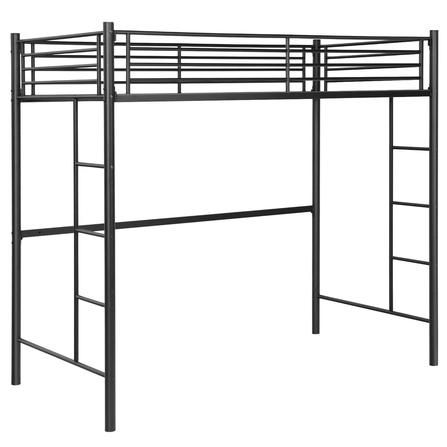 Twin Loft Bed Frame with 2 Ladders Full-length Guardrail , Black - Gallery Canada
