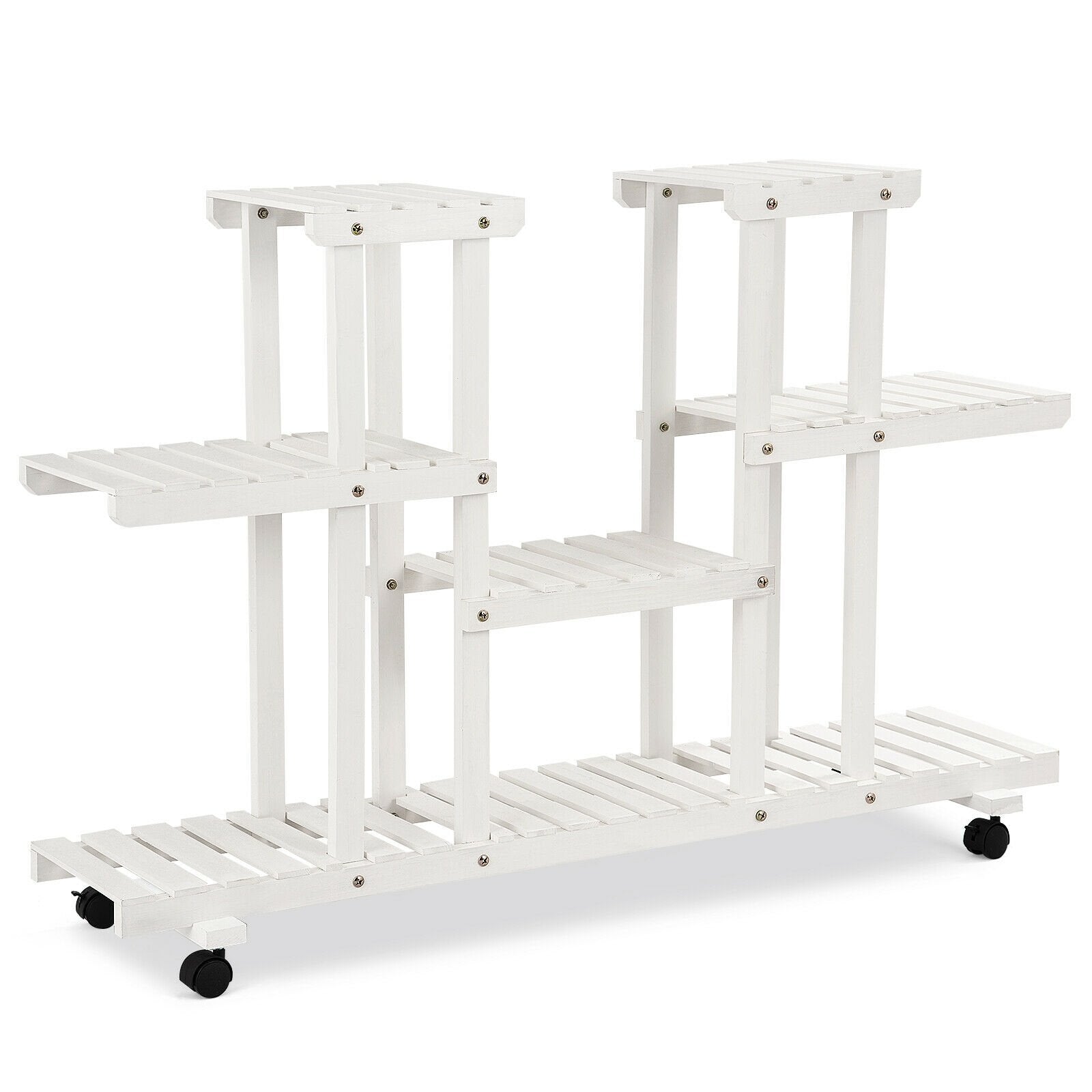 4-Tier Wood Casters Rolling Shelf Plant Stand, White Plant Stands   at Gallery Canada