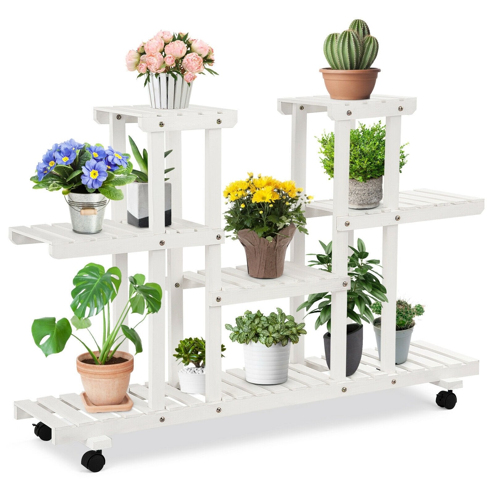 4-Tier Wood Casters Rolling Shelf Plant Stand, White Plant Stands   at Gallery Canada