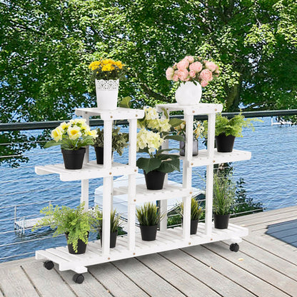 4-Tier Wood Casters Rolling Shelf Plant Stand, White Plant Stands   at Gallery Canada