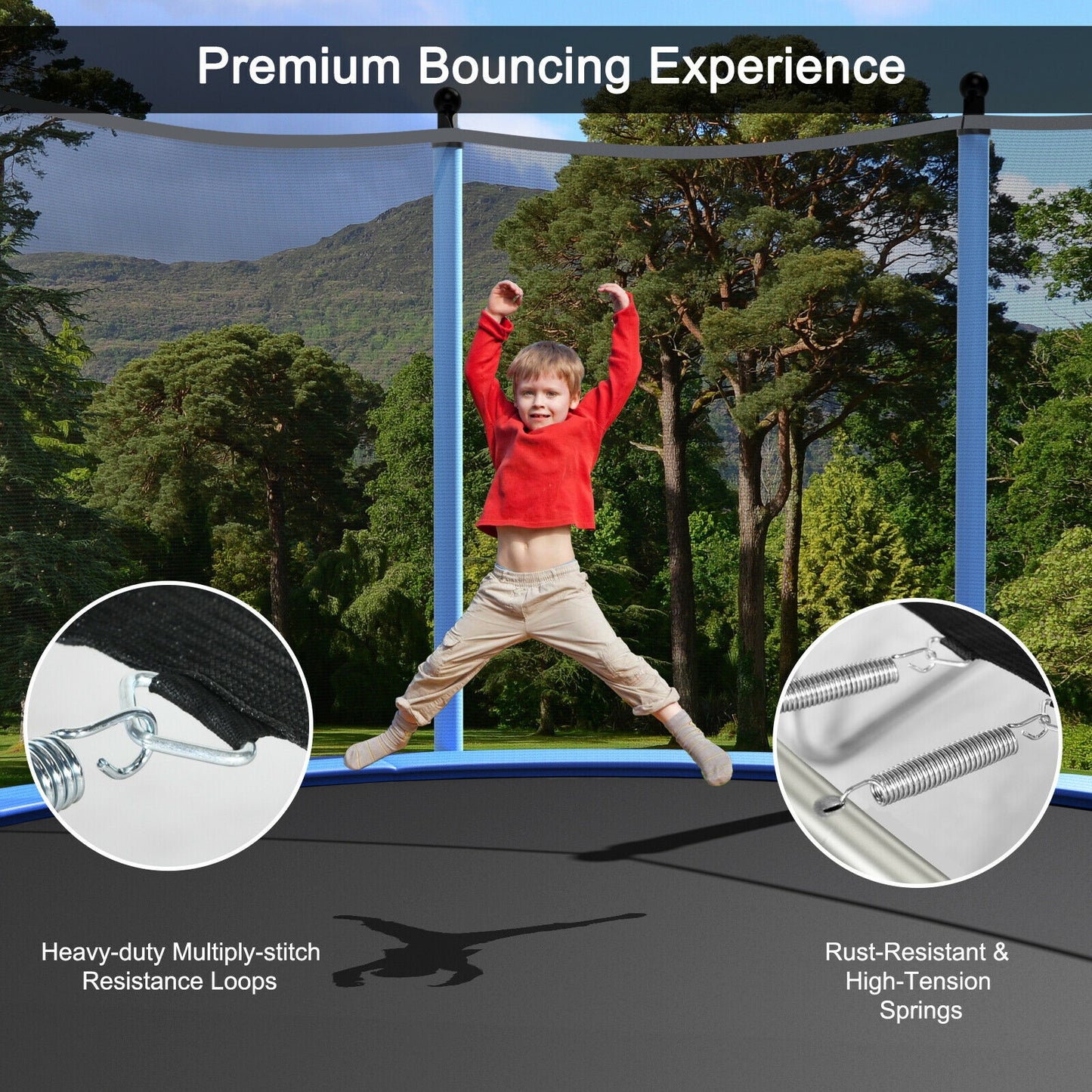 14 Feet Jumping Exercise Recreational Bounce Trampoline with Safety Net, Blue Trampolines at Gallery Canada