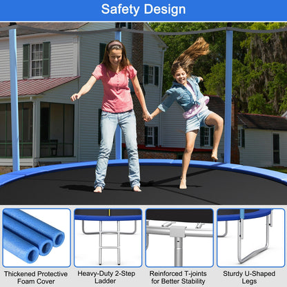 14 Feet Jumping Exercise Recreational Bounce Trampoline with Safety Net, Blue Trampolines at Gallery Canada