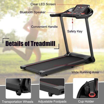 2.25HP Electric Running Machine Treadmill with Speaker and APP Control, Red Treadmills   at Gallery Canada