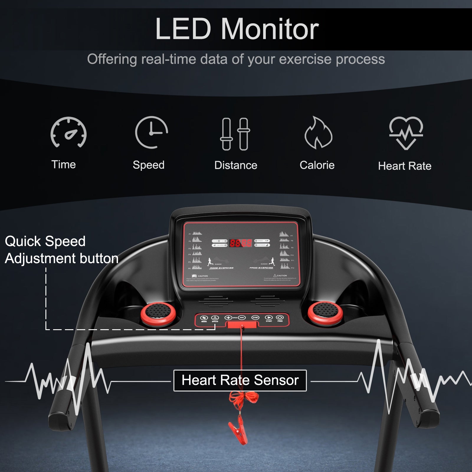 2.25HP Electric Running Machine Treadmill with Speaker and APP Control, Red Treadmills   at Gallery Canada