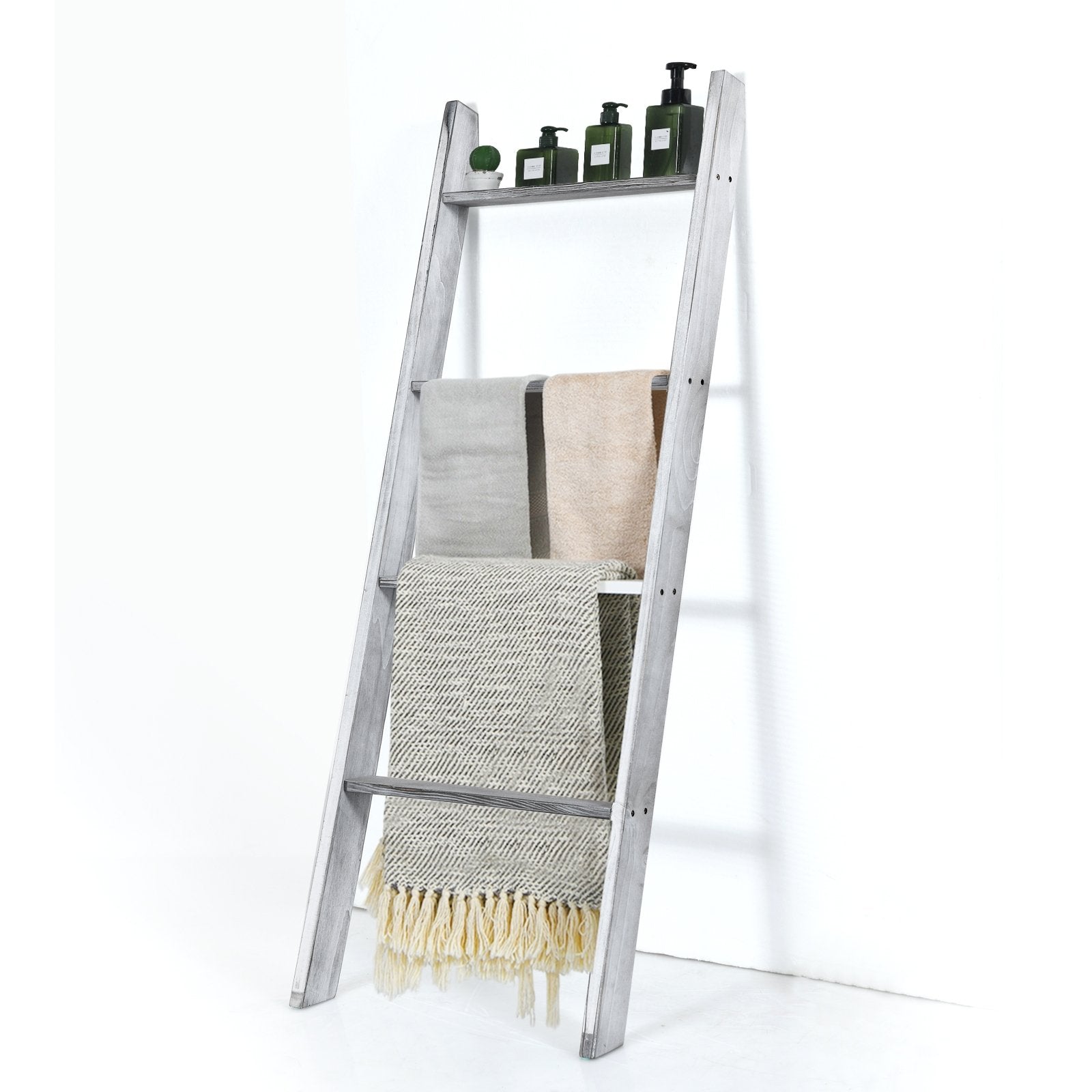 4-Tier Wall Leaning Ladder Shelf Stand, Gray Towel Racks   at Gallery Canada