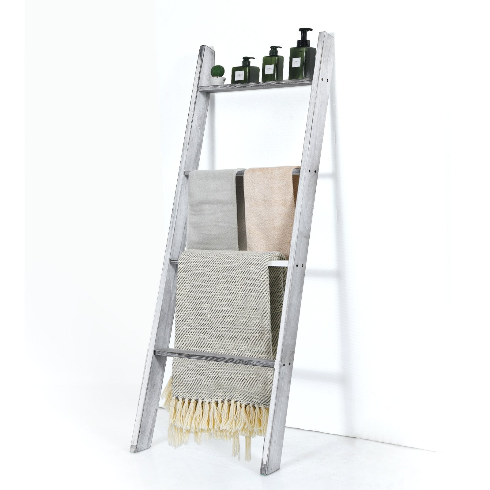 4-Tier Wall Leaning Ladder Shelf Stand, Gray Towel Racks Gray at Gallery Canada