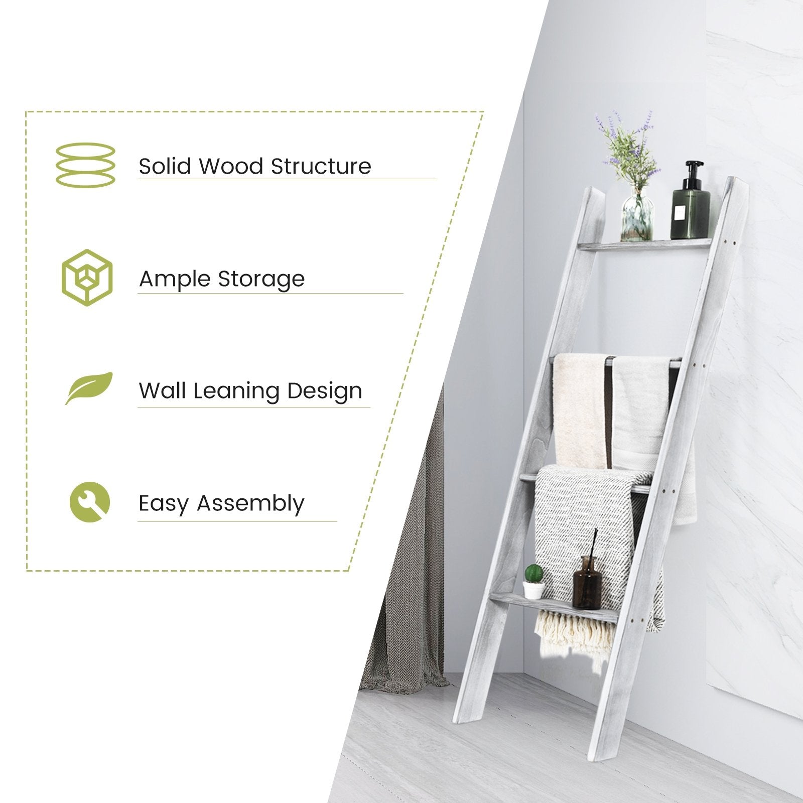 4-Tier Wall Leaning Ladder Shelf Stand, Gray Towel Racks   at Gallery Canada