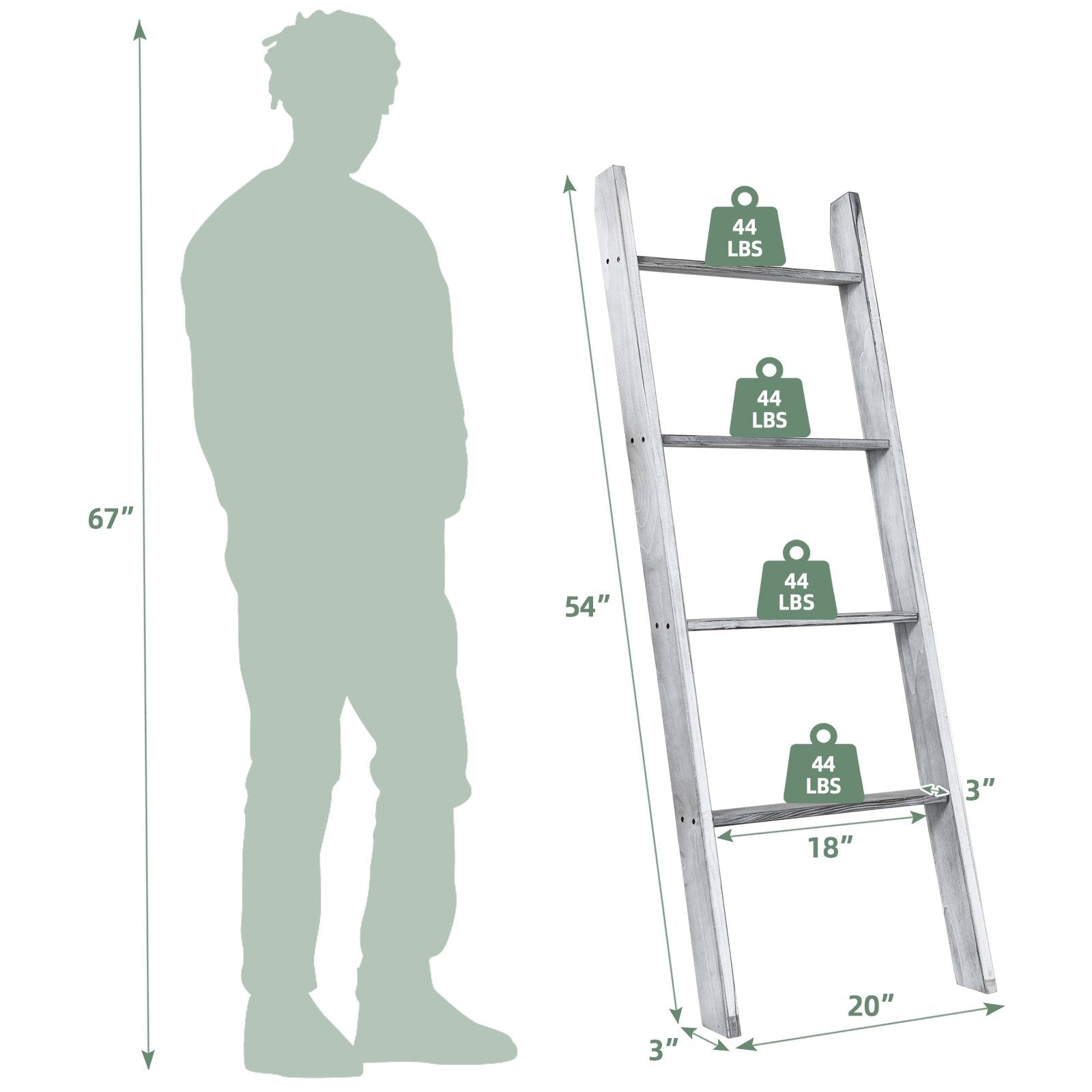 4-Tier Wall Leaning Ladder Shelf Stand, Gray Towel Racks   at Gallery Canada