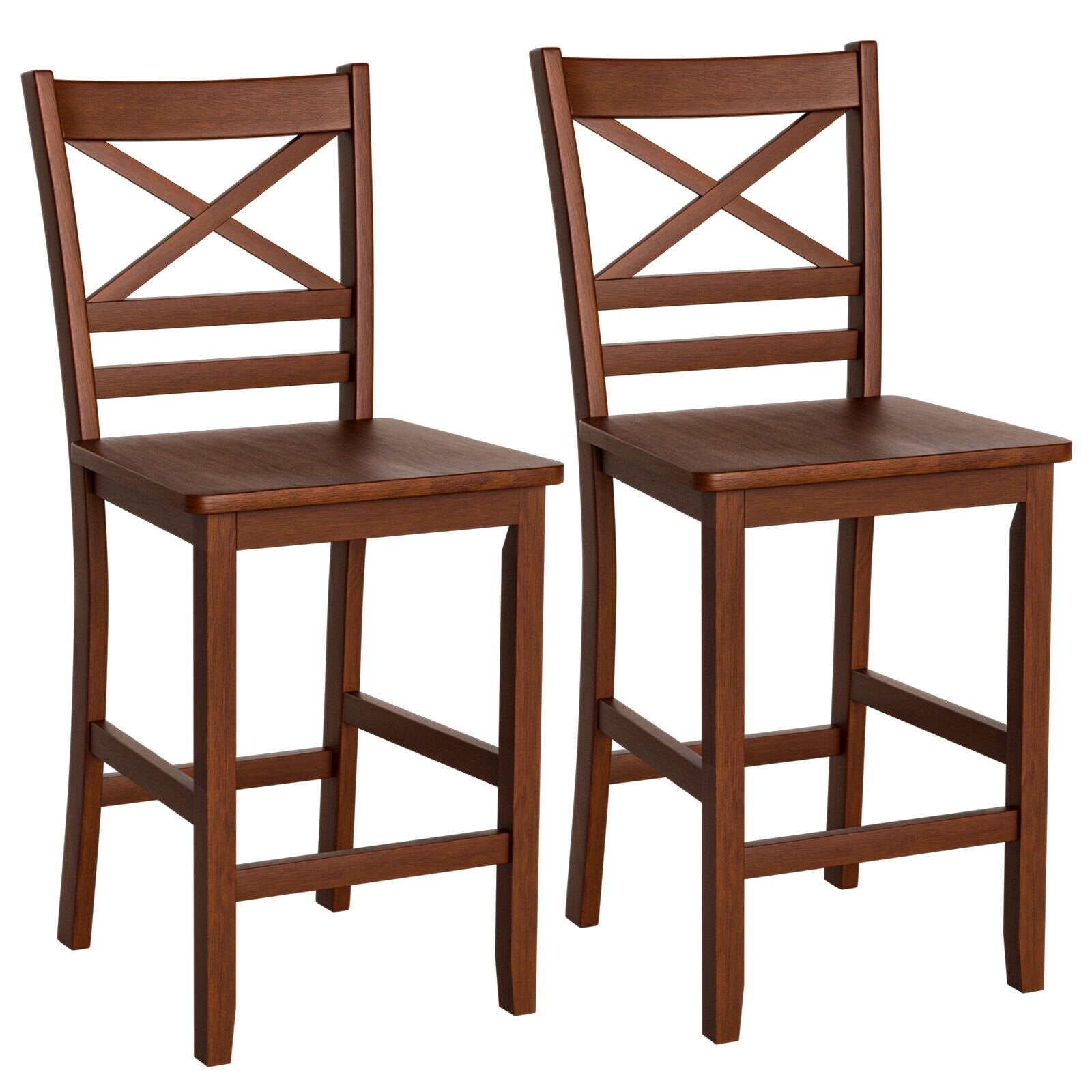 Set of 2 Bar Stools 25 Inch Counter Height Chairs with Rubber Wood Legs, Walnut Bar Stools   at Gallery Canada