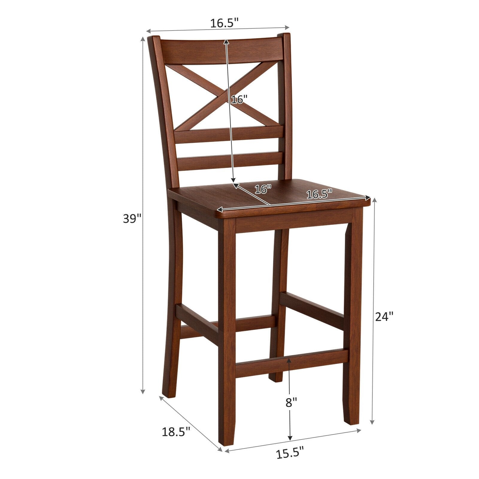 Set of 2 Bar Stools 25 Inch Counter Height Chairs with Rubber Wood Legs, Walnut Bar Stools   at Gallery Canada