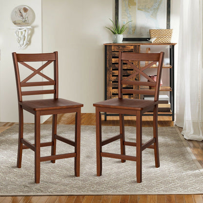 Set of 2 Bar Stools 25 Inch Counter Height Chairs with Rubber Wood Legs, Walnut Bar Stools   at Gallery Canada