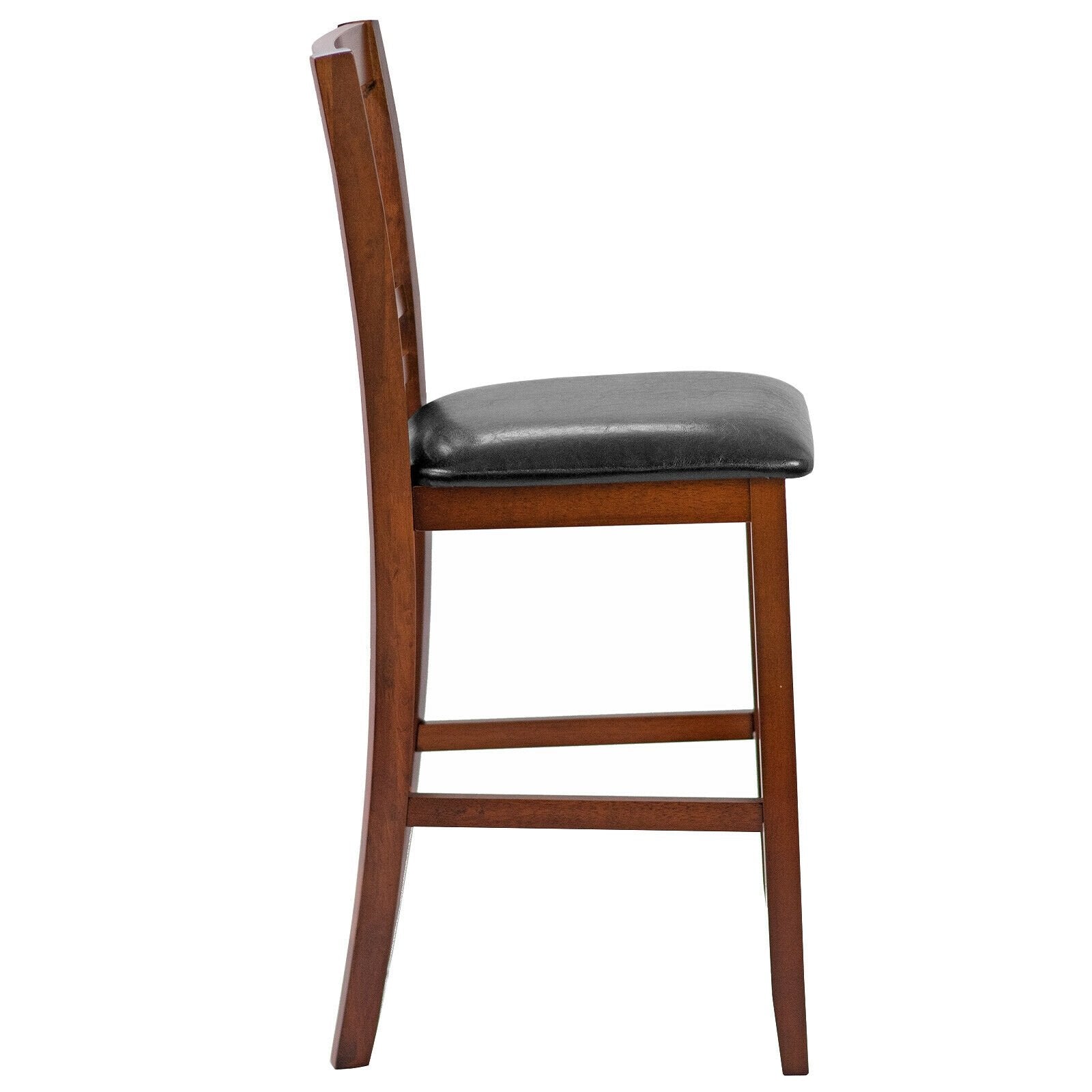 Set of 2 Bar Stools 25 Inch Counter Height Chairs with PU Leather Seat, Walnut - Gallery Canada