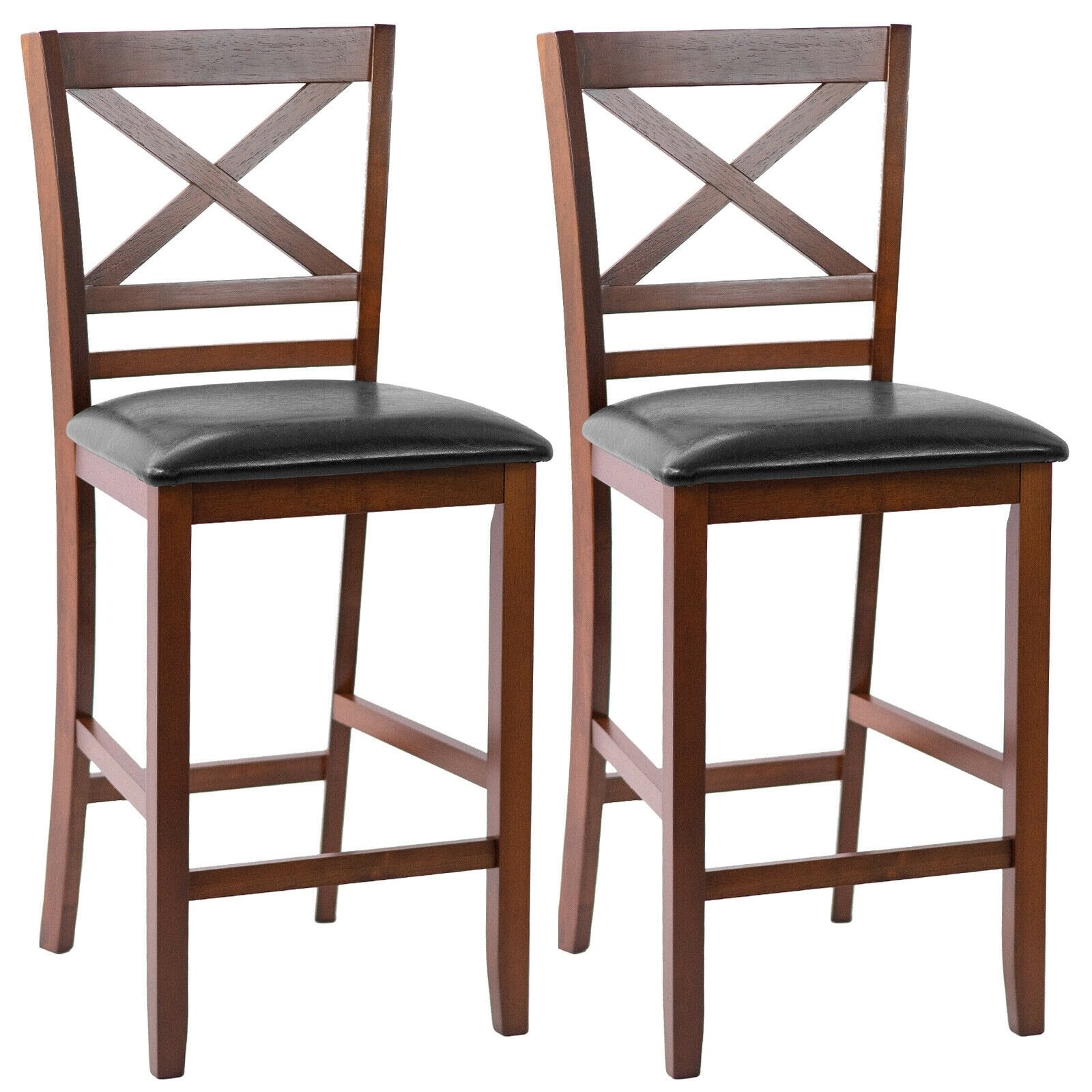 Set of 2 Bar Stools 25 Inch Counter Height Chairs with PU Leather Seat, Walnut Bar Stools   at Gallery Canada