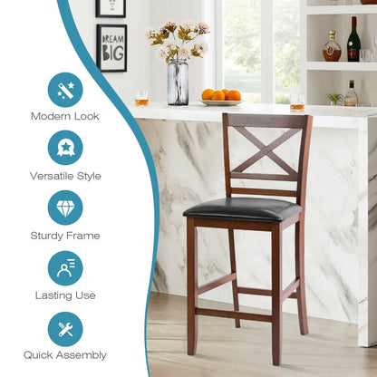 Set of 2 Bar Stools 25 Inch Counter Height Chairs with PU Leather Seat, Walnut - Gallery Canada