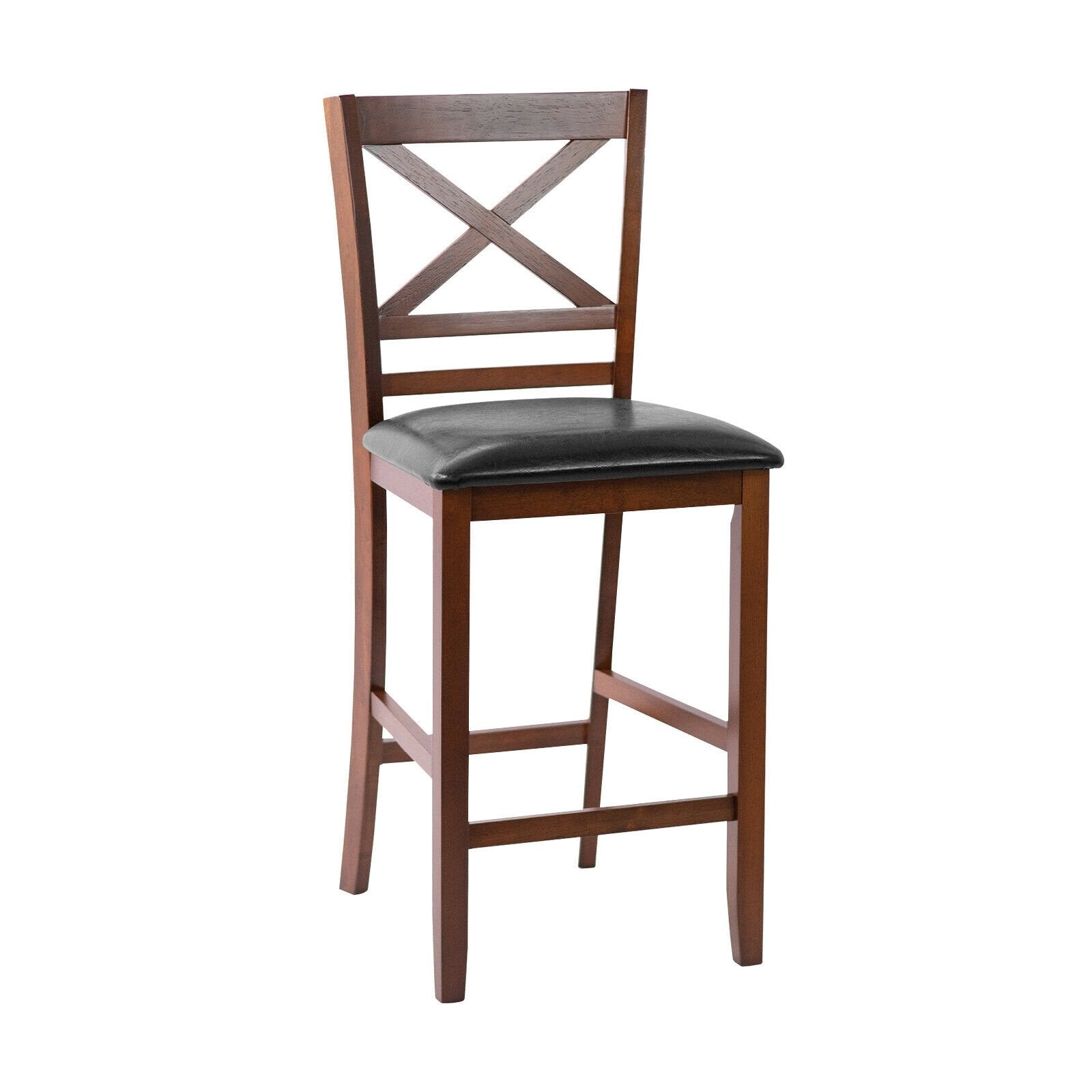 Set of 2 Bar Stools 25 Inch Counter Height Chairs with PU Leather Seat, Walnut - Gallery Canada