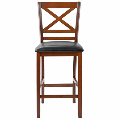 Set of 2 Bar Stools 25 Inch Counter Height Chairs with PU Leather Seat, Walnut - Gallery Canada