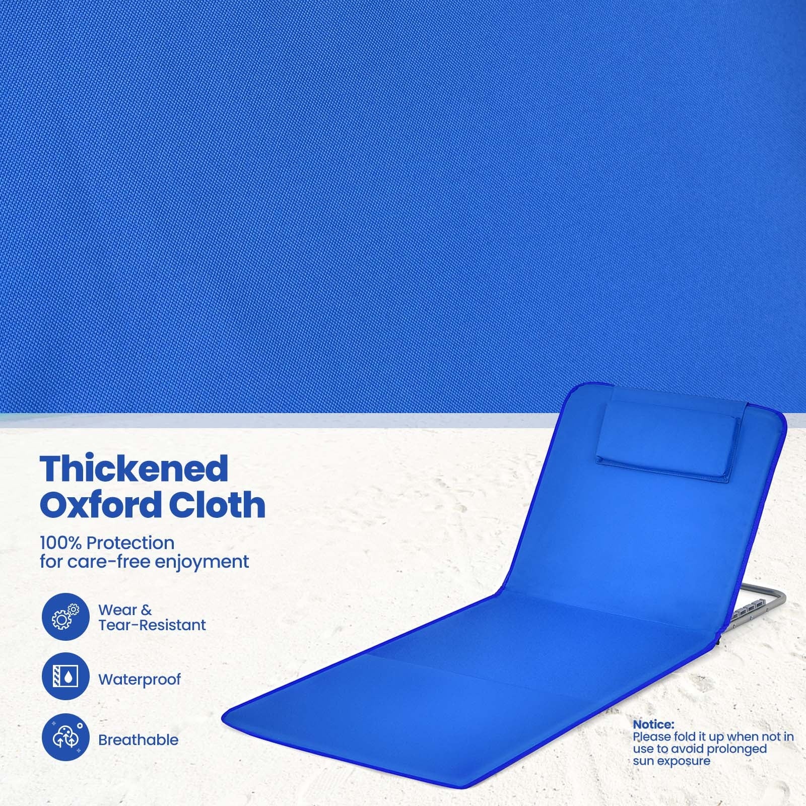 3 Pieces Beach Lounge Chair Mat Set 2 Adjustable Lounge Chairs with Table Stripe, Blue Beach & Lawn Chairs at Gallery Canada