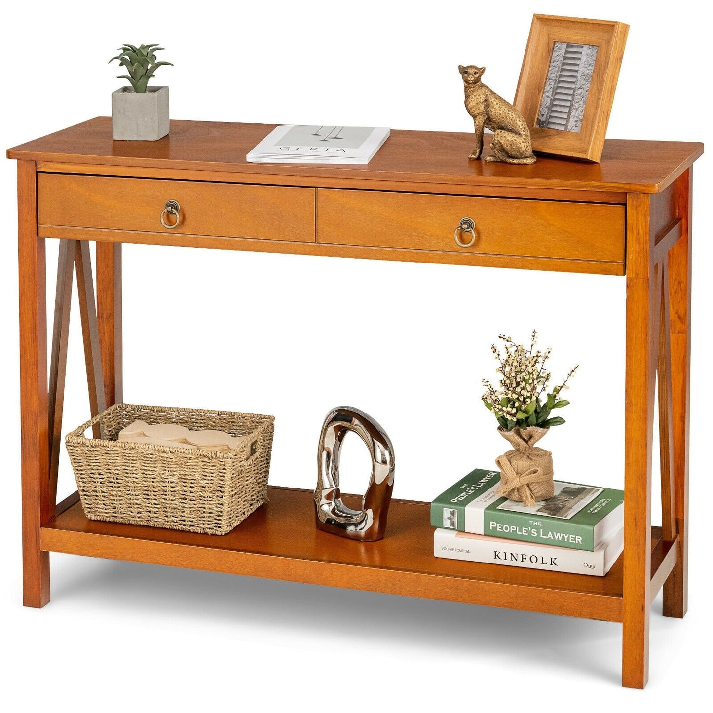 Console Table with 2 Drawer Storage Shelf for Entryway Hallway, Natural - Gallery Canada