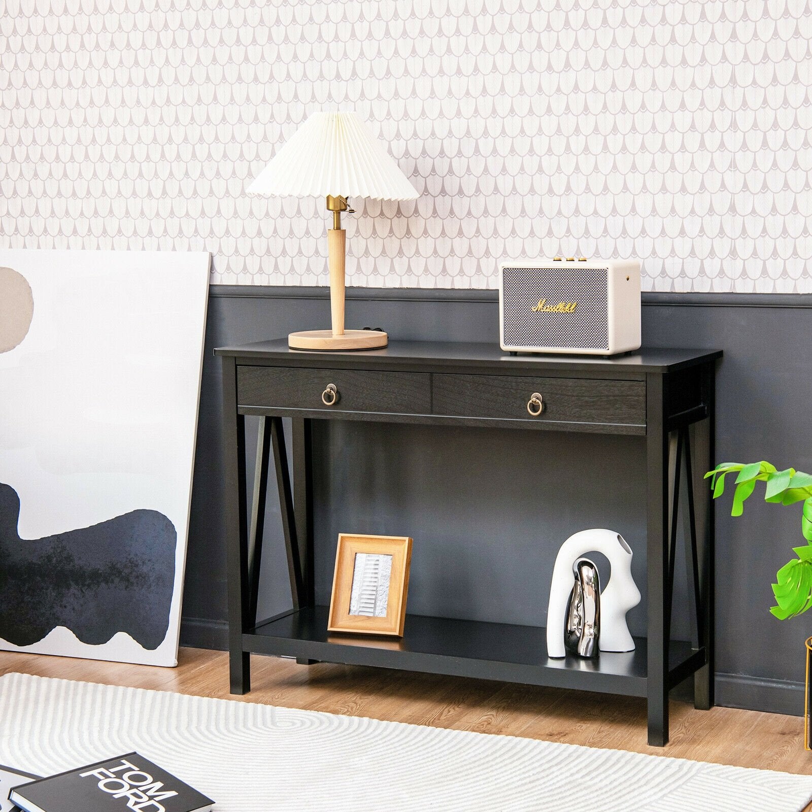 Console Table with 2 Drawer Storage Shelf for Entryway Hallway, Black Console Tables   at Gallery Canada