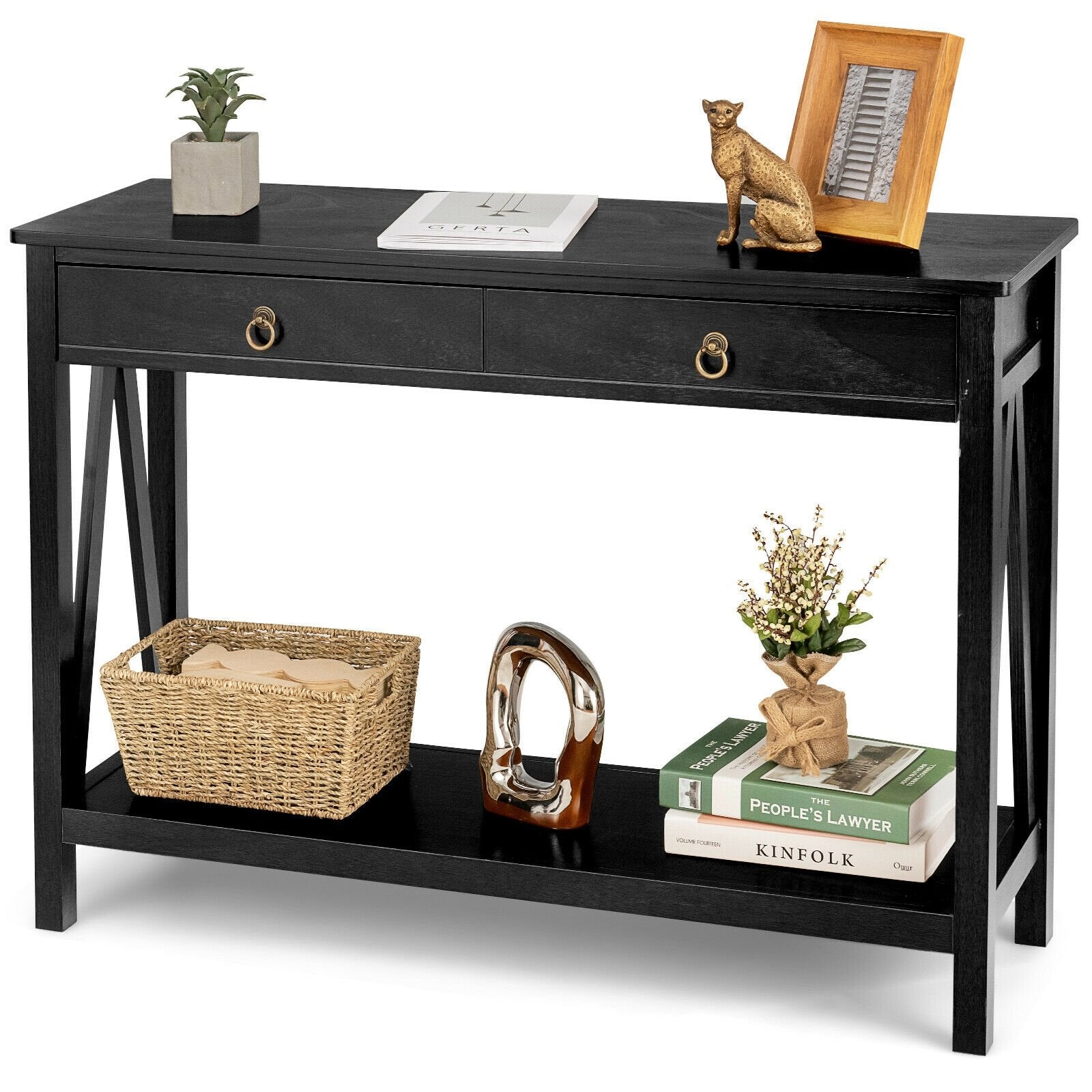 Console Table with 2 Drawer Storage Shelf for Entryway Hallway, Black Console Tables   at Gallery Canada