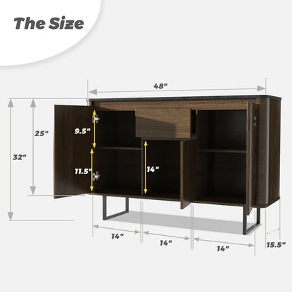 3-Door Kitchen Buffet Sideboard with Drawer for Living Room Dining Room, Brown Sideboards Cabinets & Buffets   at Gallery Canada