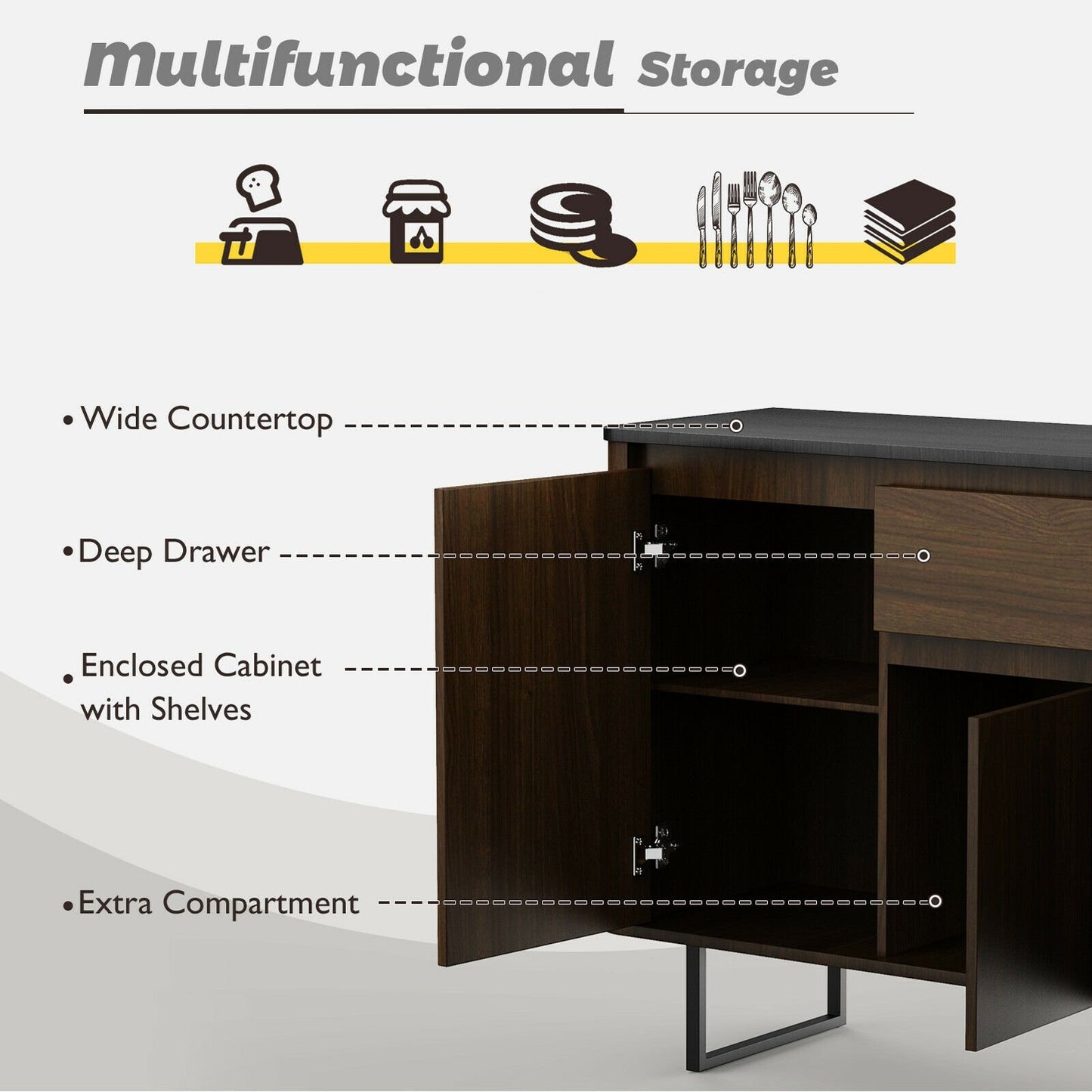 3-Door Kitchen Buffet Sideboard with Drawer for Living Room Dining Room, Brown Sideboards Cabinets & Buffets   at Gallery Canada