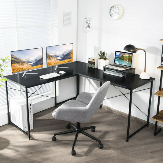 95 Inch 2-Person L-Shaped Long Reversible Computer Desk with Monitor Stand, Black - Gallery Canada