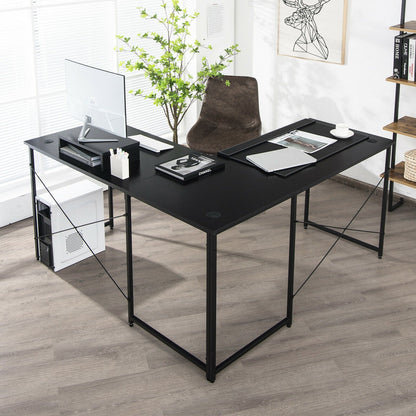 95 Inch 2-Person L-Shaped Long Reversible Computer Desk with Monitor Stand, Black L-Shaped Desks   at Gallery Canada