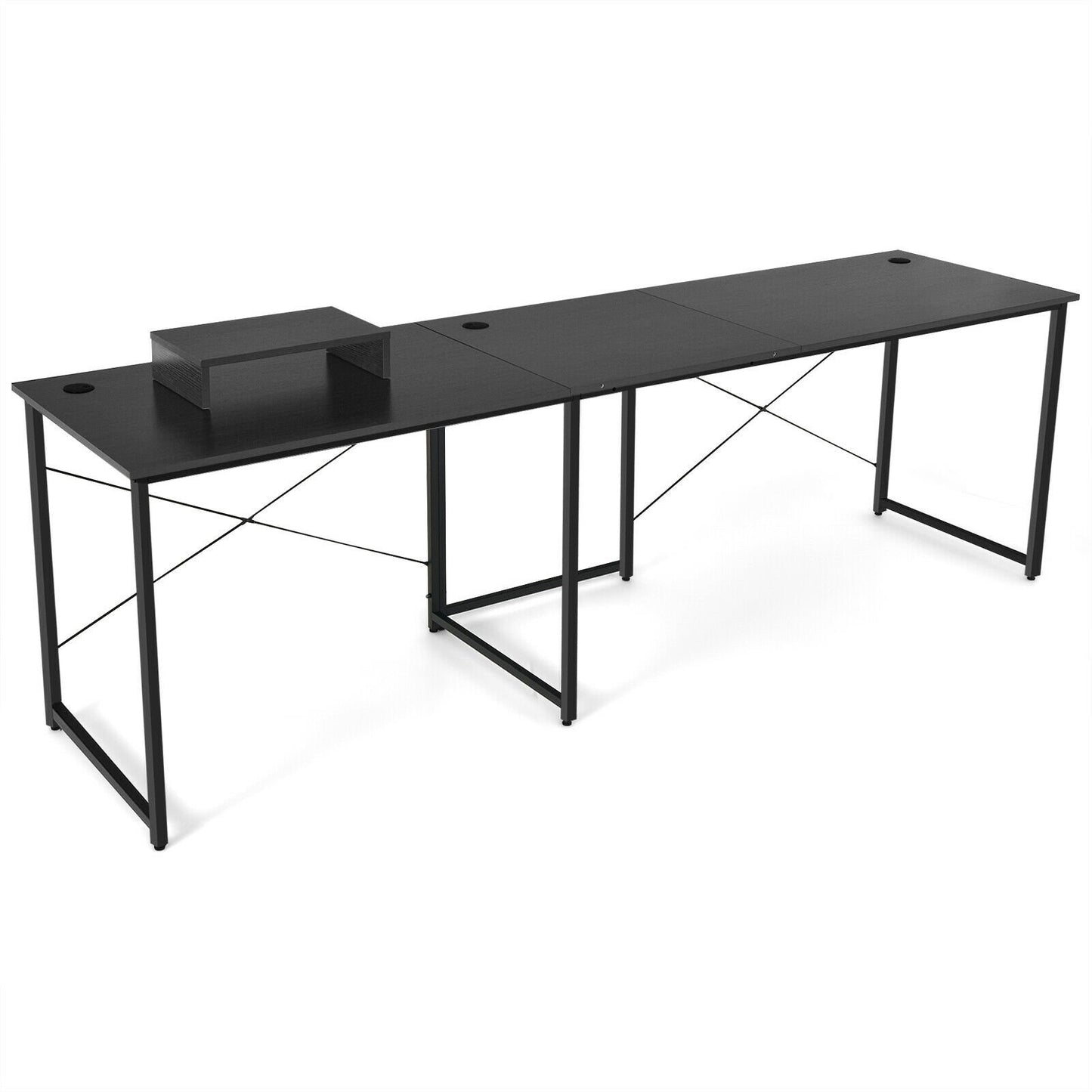 95 Inch 2-Person L-Shaped Long Reversible Computer Desk with Monitor Stand, Black L-Shaped Desks   at Gallery Canada