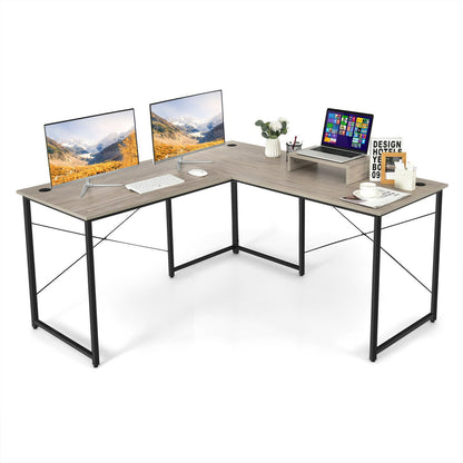 95 Inch 2-Person L-Shaped Long Reversible Computer Desk with Monitor Stand, Gray L-Shaped Desks   at Gallery Canada