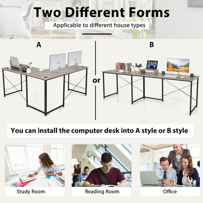 95 Inch 2-Person L-Shaped Long Reversible Computer Desk with Monitor Stand, Gray L-Shaped Desks   at Gallery Canada