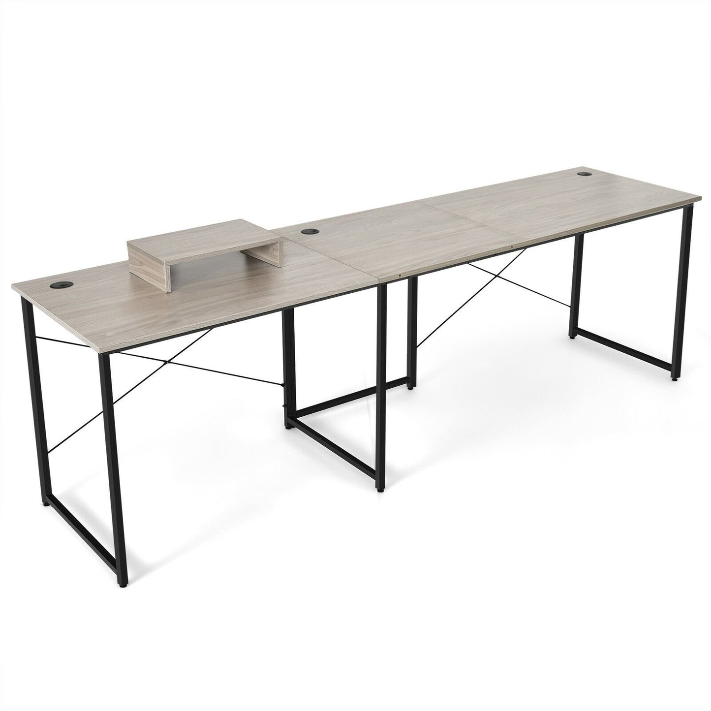 95 Inch 2-Person L-Shaped Long Reversible Computer Desk with Monitor Stand, Gray L-Shaped Desks   at Gallery Canada