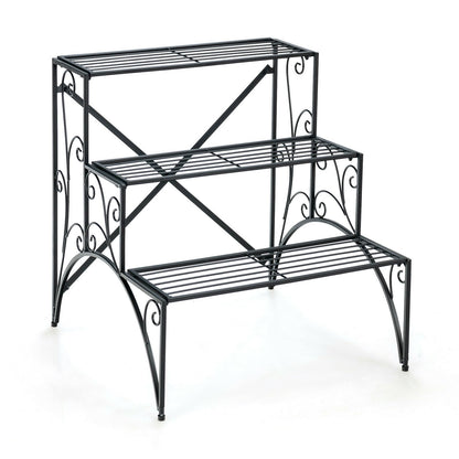 3-Tier Metal Plant Stand with Widened Grid Shelf for Porch Garden, Black Plant Stands   at Gallery Canada