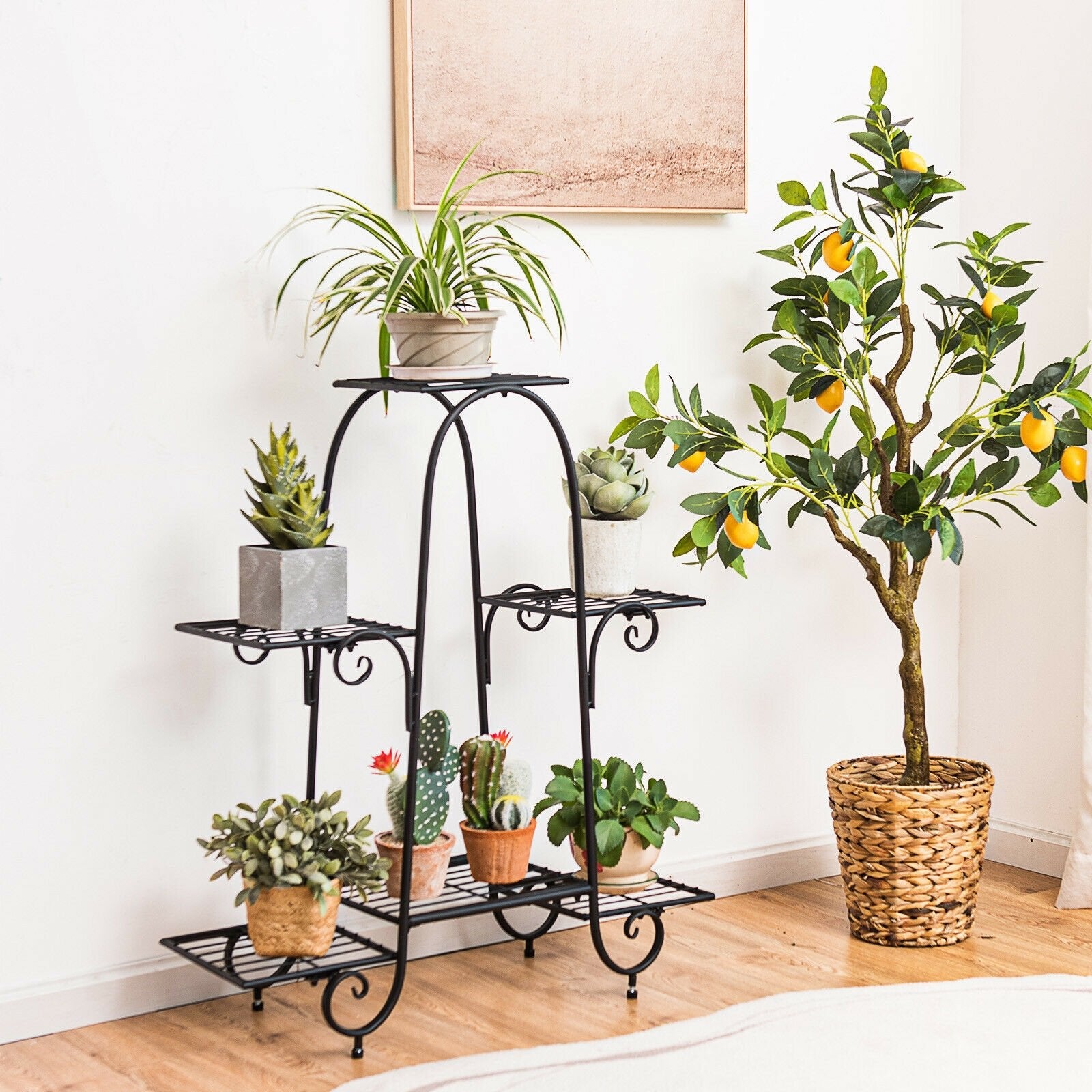 6-Tier Plant Stand with Adjustable Foot Pads, Black Plant Stands   at Gallery Canada