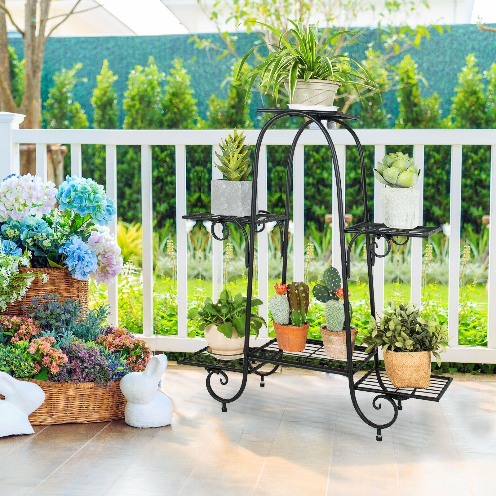 6-Tier Plant Stand with Adjustable Foot Pads, Black Plant Stands   at Gallery Canada