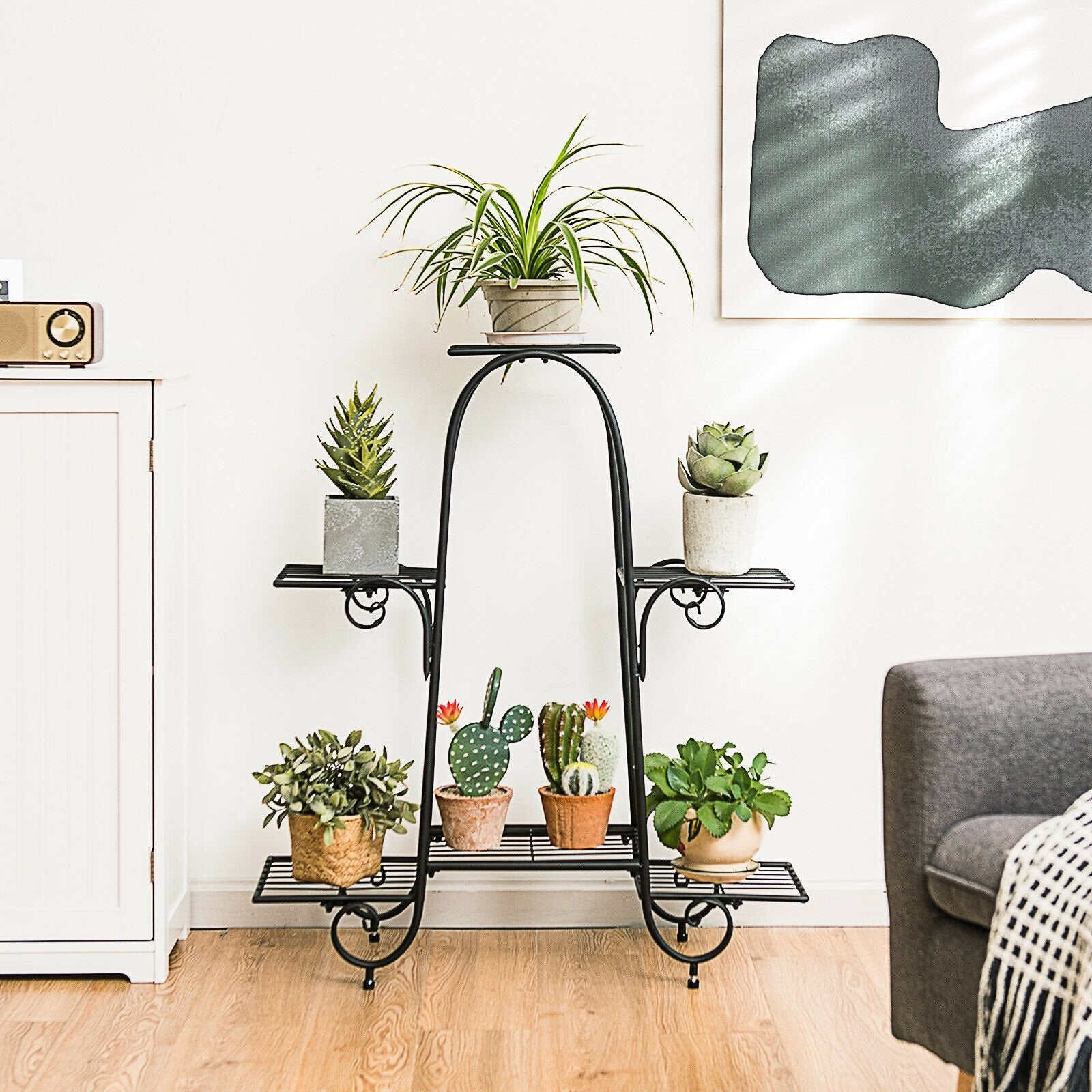 6-Tier Plant Stand with Adjustable Foot Pads, Black Plant Stands   at Gallery Canada