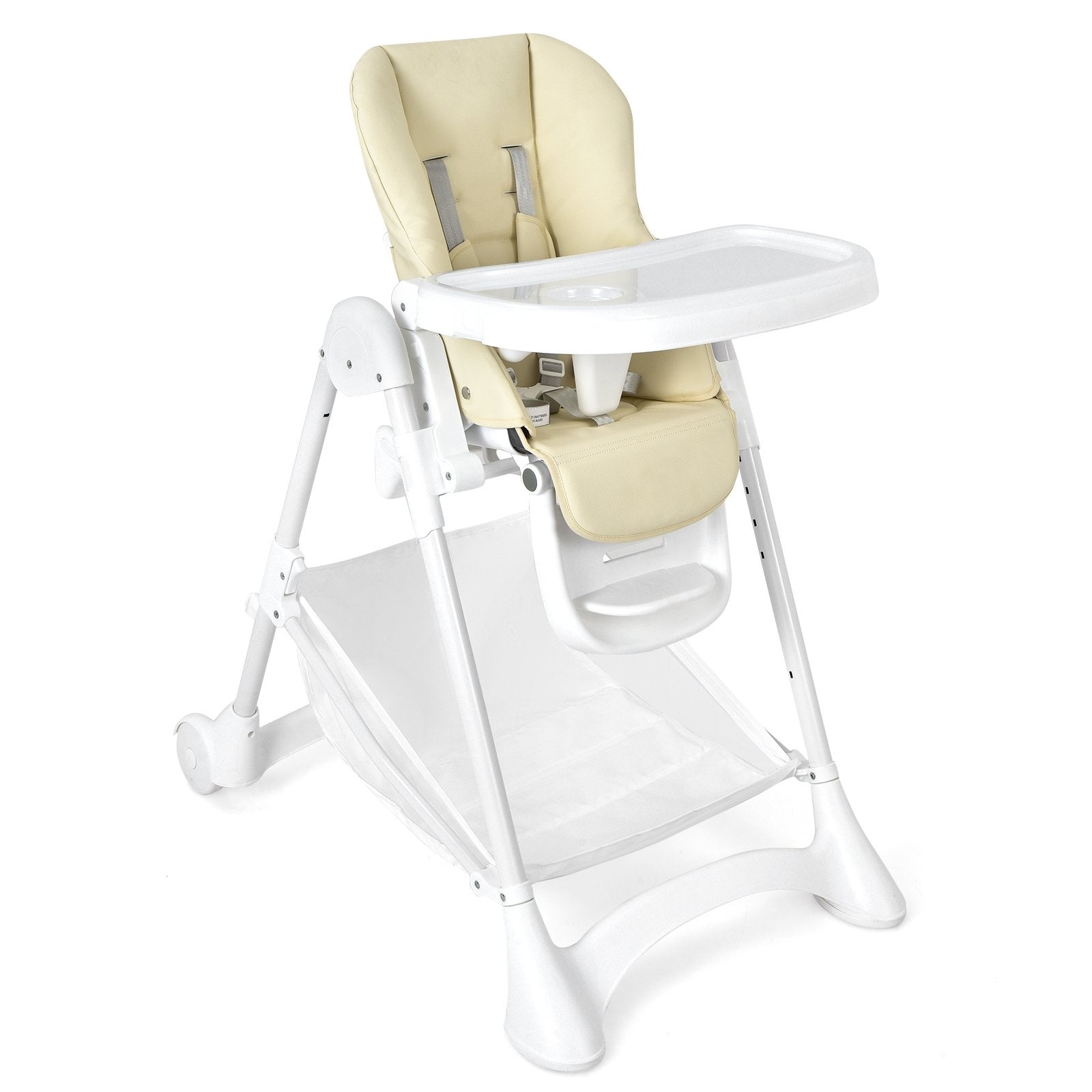 Baby Convertible Folding Adjustable High Chair with Wheel Tray Storage Basket, Beige High Chairs   at Gallery Canada